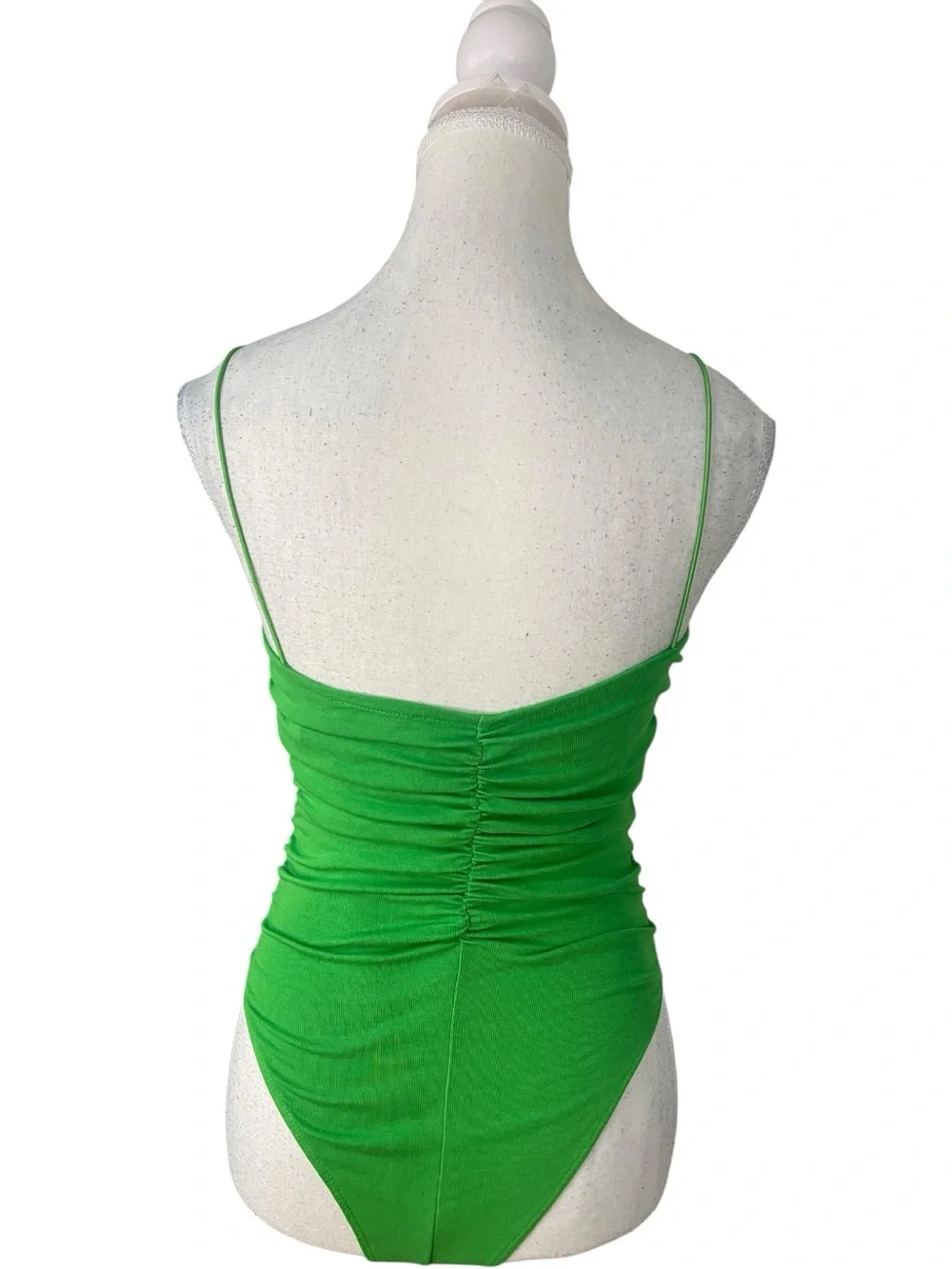 Zara Ruched V-Neck Camisole Bodysuit Green
